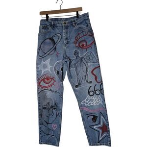 Vintage custom graffiti jeans anime neon genesis evangelion lee riders 12